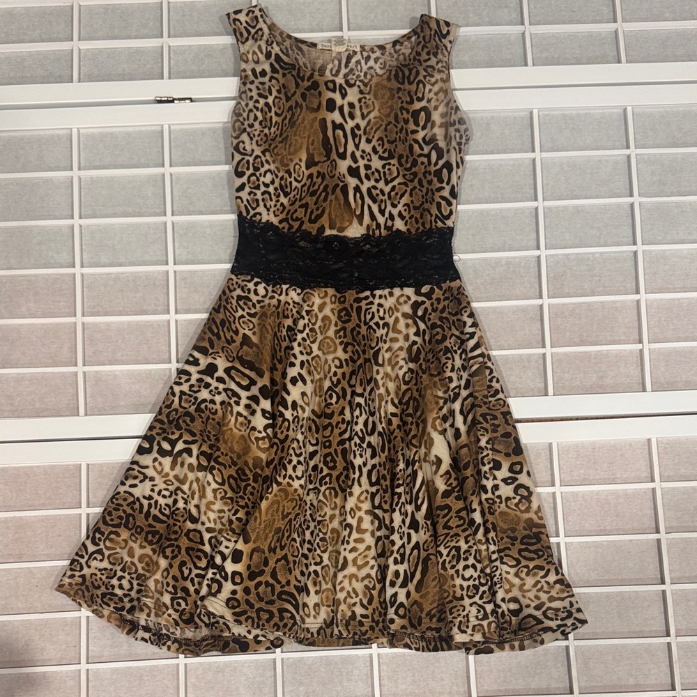 Derek Heart Leopard Print Dress with Black Lace